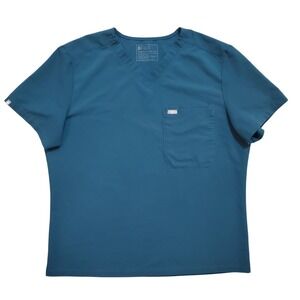 FIGS Leon Scrub Top Mens XXL Teal Blue V-Neck Chest Pocket M21SW1051 Technical